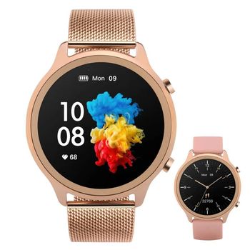 Zegarek Smartwatch Garett Bonita różowe złoto z rozmowami.  Garett Bonita SET 5904238485491 to smartwatch sprzedawany w zestawie z dodatkowym paskiem z różowego silikonu.jpg